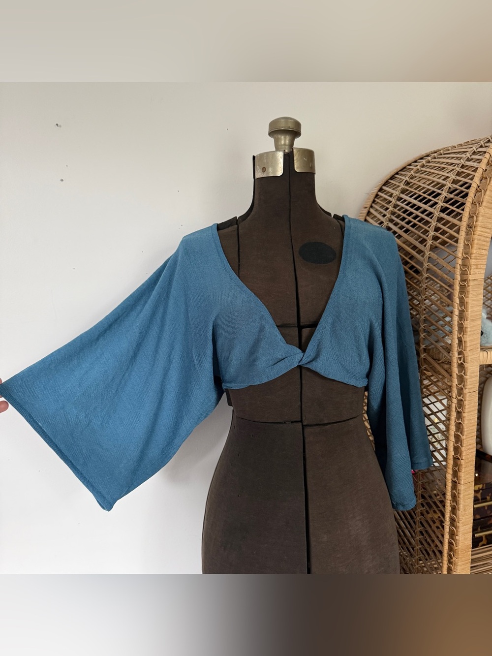 Vintage Y2K Charlotte Russe Reversible Knit Bolero Top S Dusty Teal Blue Boho